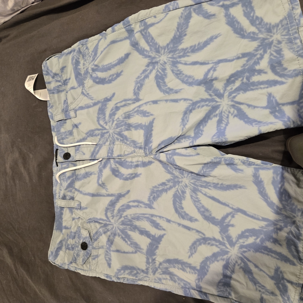 True Religion Light Blue and White Shorts